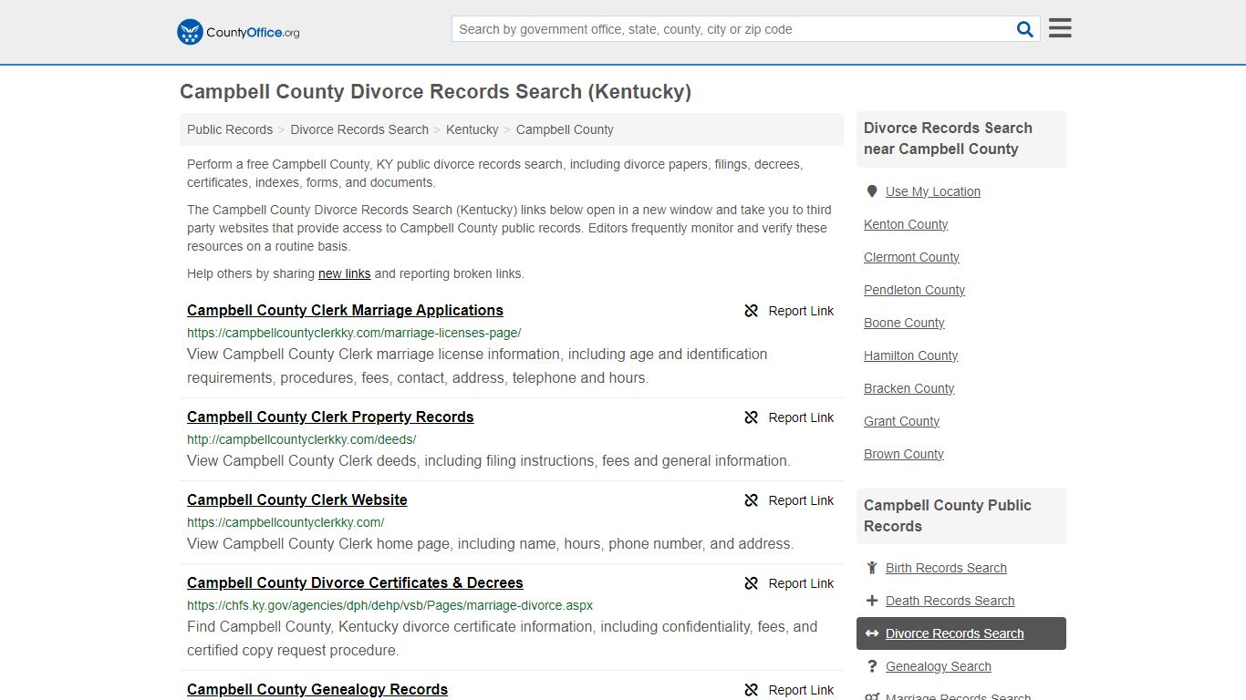 Campbell County Divorce Records Search (Kentucky) - County Office