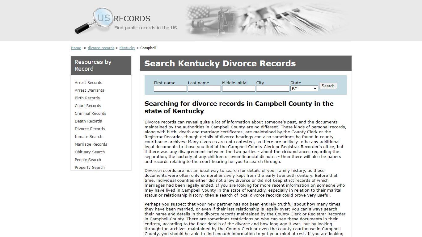 Search Divorce Records Campbell Kentucky | US Records
